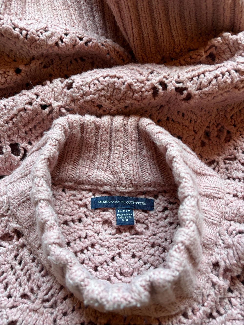 American Eagle Outfitters Light Pink Crochet Turtleneck Sweater - Picture 2 of 5
